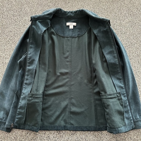 CJ Banks Jacket Womens 1X Suede‎ Velvet Full Zip Collar Blazer Green - Picture 3 of 7
